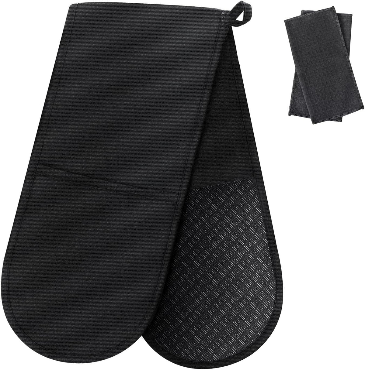 Double Oven Mitts (Heat Resistant up to 260°C) – Extra Long Waterproof Kitchen Gloves with Non-Slip Silicone Grip for Baking & BBQ