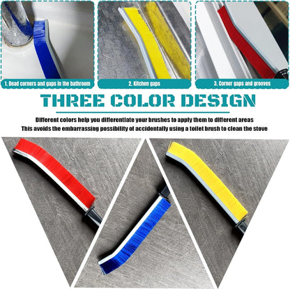 3-Piece Hard Bristle Crevice Cleaning Brush Set – 15° Angled Gap & Tile Grout Cleaner for Window Tracks, Sink & Bathroom