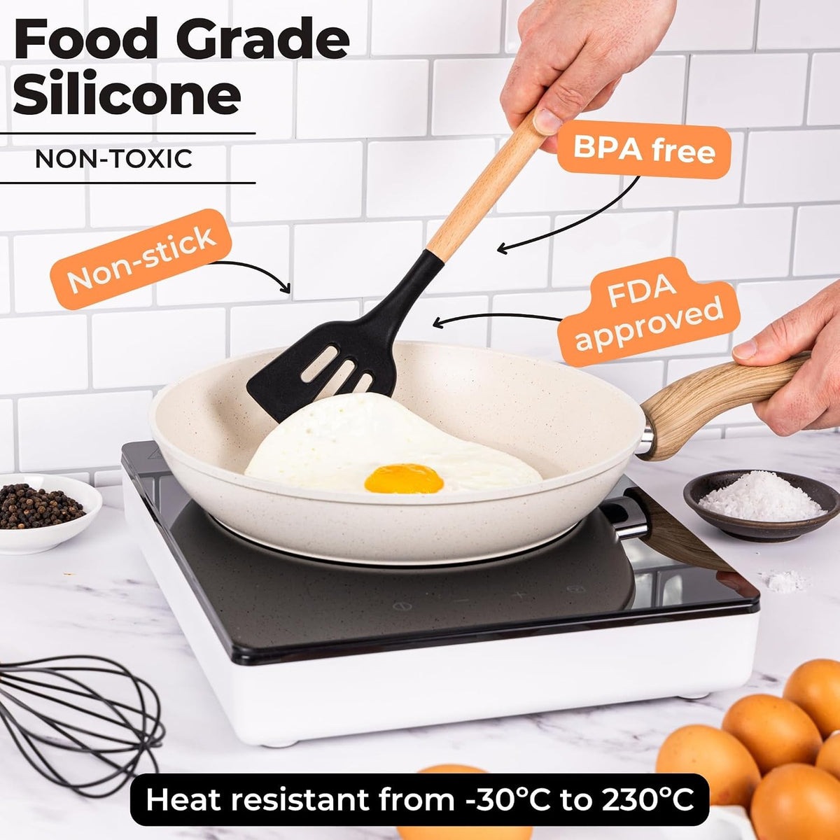 35-Piece Non-Stick Silicone Cooking Utensils Set with Wooden Handles – Heat Resistant Spatula, Ladle, Tongs & Holder Set
