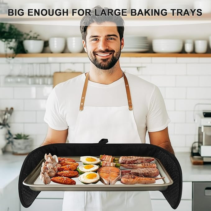 Double Oven Mitts (Heat Resistant up to 260°C) – Extra Long Waterproof Kitchen Gloves with Non-Slip Silicone Grip for Baking & BBQ