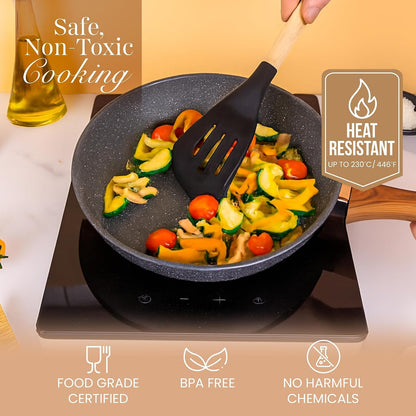 35-Piece Non-Stick Silicone Cooking Utensils Set with Wooden Handles – Heat Resistant Spatula, Ladle, Tongs & Holder Set