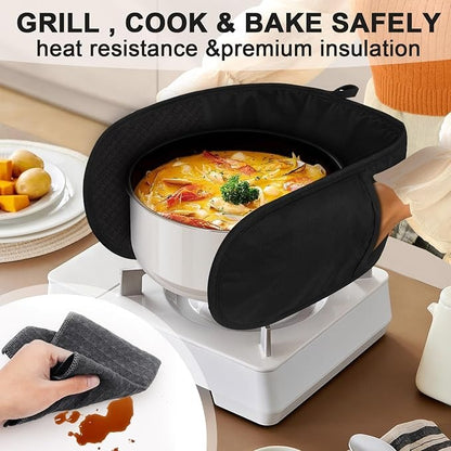 Double Oven Mitts (Heat Resistant up to 260°C) – Extra Long Waterproof Kitchen Gloves with Non-Slip Silicone Grip for Baking & BBQ