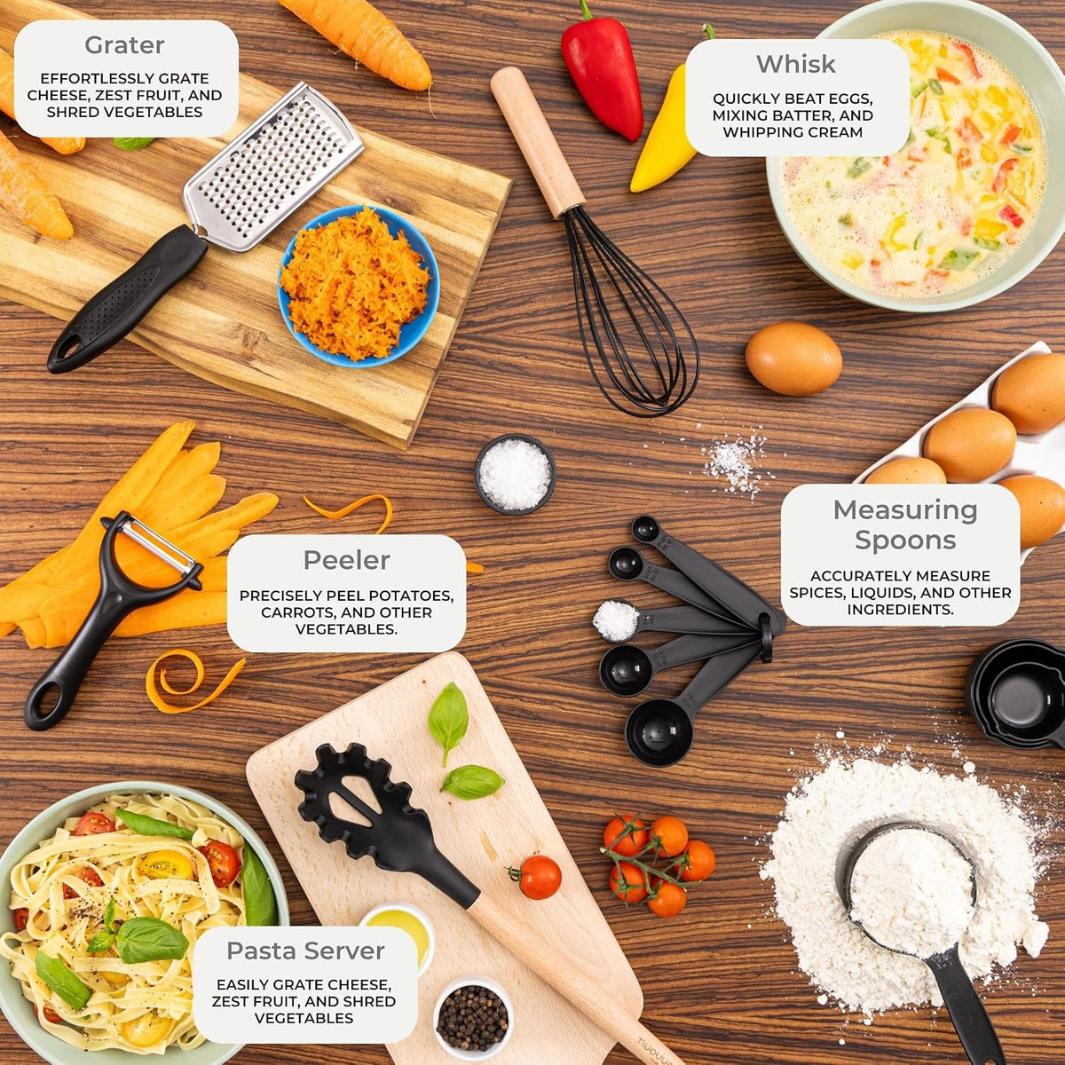 35-Piece Non-Stick Silicone Cooking Utensils Set with Wooden Handles – Heat Resistant Spatula, Ladle, Tongs & Holder Set