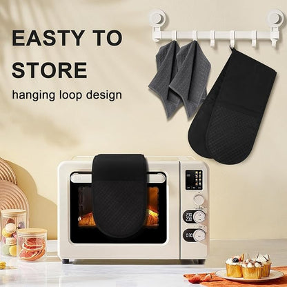 Double Oven Mitts (Heat Resistant up to 260°C) – Extra Long Waterproof Kitchen Gloves with Non-Slip Silicone Grip for Baking & BBQ