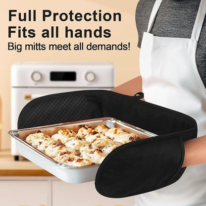 Double Oven Mitts (Heat Resistant up to 260°C) – Extra Long Waterproof Kitchen Gloves with Non-Slip Silicone Grip for Baking & BBQ