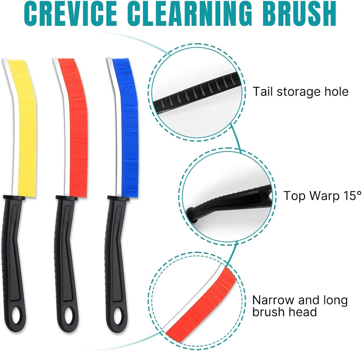 3-Piece Hard Bristle Crevice Cleaning Brush Set – 15° Angled Gap & Tile Grout Cleaner for Window Tracks, Sink & Bathroom