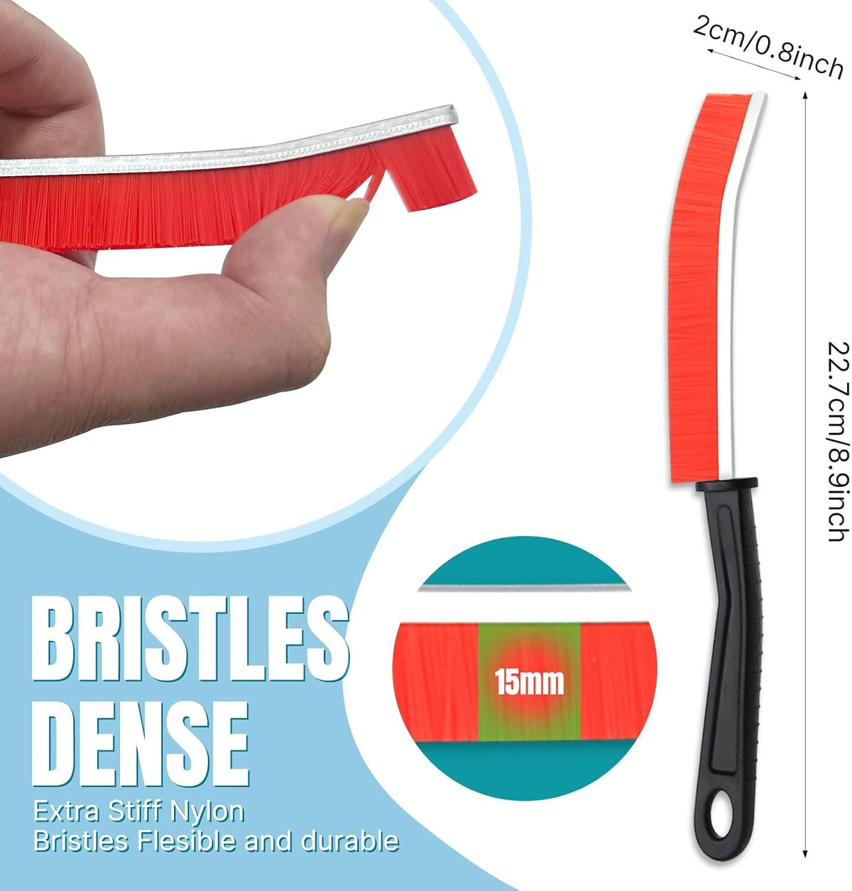 3-Piece Hard Bristle Crevice Cleaning Brush Set – 15° Angled Gap & Tile Grout Cleaner for Window Tracks, Sink & Bathroom